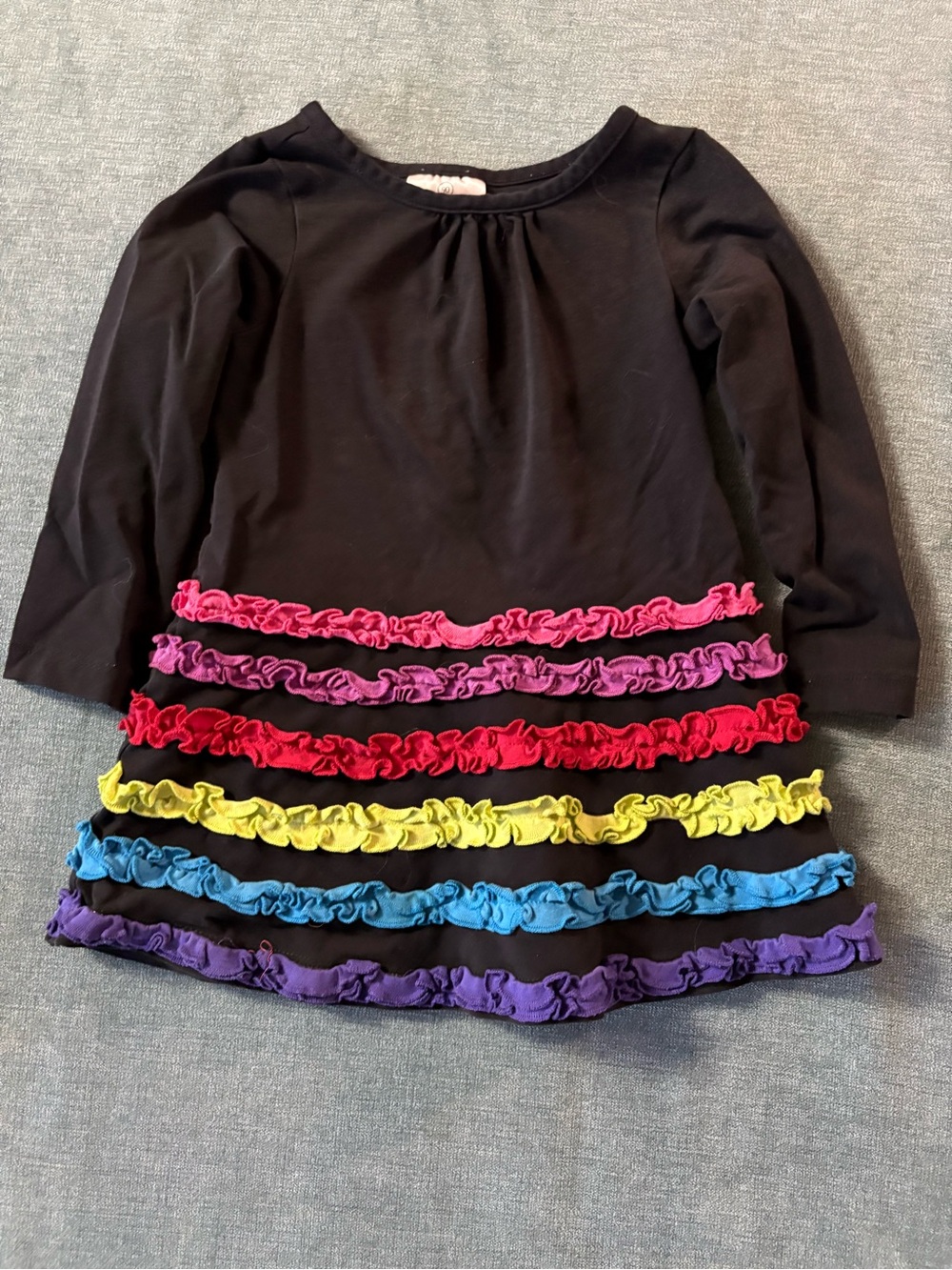 Hanna Andersson Black Dress with Pink, Purple, Red, Yellow & Blue Ruffles
